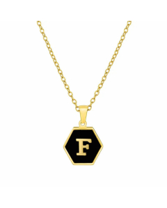 Simple Style Inlaid Shell Hexagon Letter Stainless Steel Pendant Necklace Colorza-Black-F