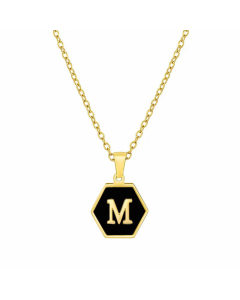 Simple Style Inlaid Shell Hexagon Letter Stainless Steel Pendant Necklace Colorza-Black-M