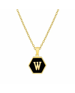 Simple Style Inlaid Shell Hexagon Letter Stainless Steel Pendant Necklace Colorza-Black-W