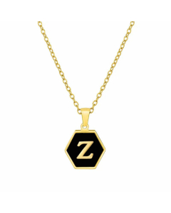 Simple Style Inlaid Shell Hexagon Letter Stainless Steel Pendant Necklace Colorza-Black-Z