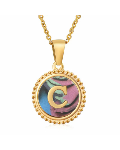 Simple Style Round Letter Inlay Shell Pendant Stainless Steel Necklace Colorza-Multi-color-C