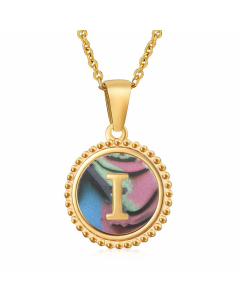 Simple Style Round Letter Inlay Shell Pendant Stainless Steel Necklace Colorza-Multi-color-I