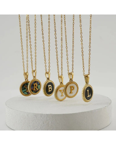 Simple Style Round Letter Inlay Shell Pendant Stainless Steel Necklace Colorza