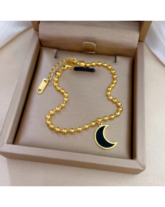 Casual Moon Heart Bear Smiley Titanium Steel Inlaid Gold Bracelets-Gold Color-01