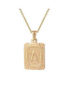 Retro Plating Letter Square Stripe Stainless Steel Necklace Colorza