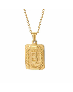 Retro Plating Letter Square Stripe Stainless Steel Necklace Colorza