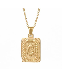 Retro Plating Letter Square Stripe Stainless Steel Necklace Colorza