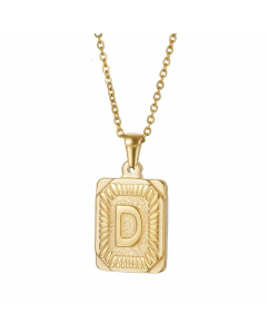 Retro Plating Letter Square Stripe Stainless Steel Necklace Colorza