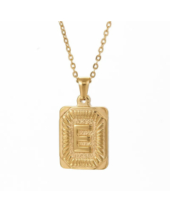 Retro Plating Letter Square Stripe Stainless Steel Necklace Colorza