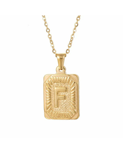 Retro Plating Letter Square Stripe Stainless Steel Necklace Colorza