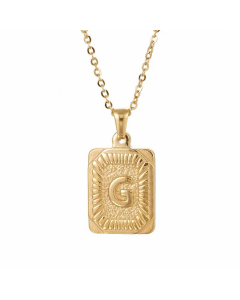 Retro Plating Letter Square Stripe Stainless Steel Necklace Colorza