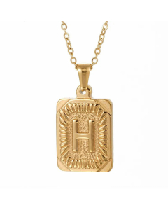 Retro Plating Letter Square Stripe Stainless Steel Necklace Colorza