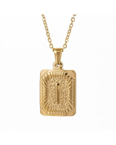 Retro Plating Letter Square Stripe Stainless Steel Necklace Colorza