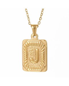 Retro Plating Letter Square Stripe Stainless Steel Necklace Colorza