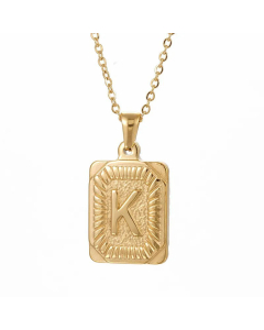 Retro Plating Letter Square Stripe Stainless Steel Necklace Colorza