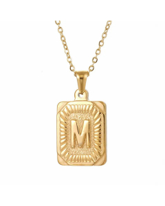 Retro Plating Letter Square Stripe Stainless Steel Necklace Colorza