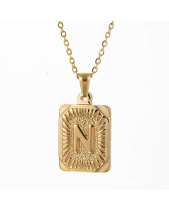 Retro Plating Letter Square Stripe Stainless Steel Necklace Colorza