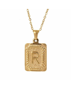 Retro Plating Letter Square Stripe Stainless Steel Necklace Colorza