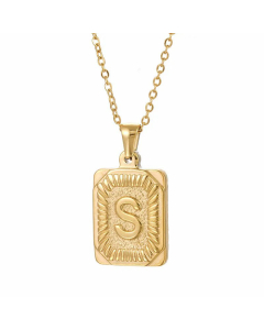 Retro Plating Letter Square Stripe Stainless Steel Necklace Colorza