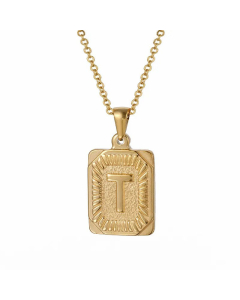 Retro Plating Letter Square Stripe Stainless Steel Necklace Colorza