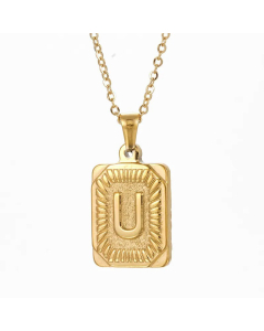 Retro Plating Letter Square Stripe Stainless Steel Necklace Colorza