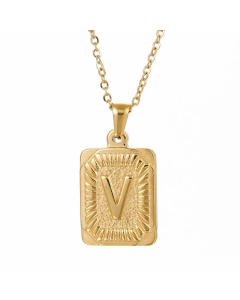 Retro Plating Letter Square Stripe Stainless Steel Necklace Colorza