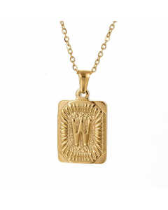 Retro Plating Letter Square Stripe Stainless Steel Necklace Colorza