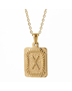 Retro Plating Letter Square Stripe Stainless Steel Necklace Colorza