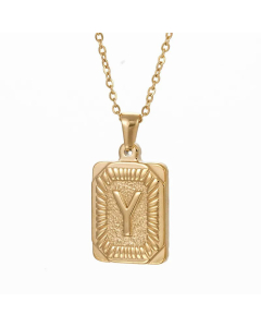 Retro Plating Letter Square Stripe Stainless Steel Necklace Colorza