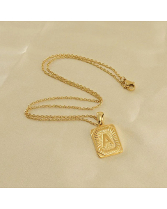Retro Letter Square Stripe Stainless Steel Plating Necklace Colorza