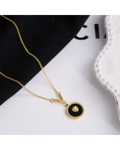 Fashion Round Shell Inlaid Titanium Steel Plating Necklace Colorza 