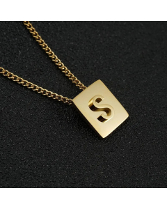 Daily Letter Square Titanium Steel Plating Pendant Necklace Colorza