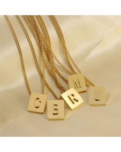 Daily Letter Square Titanium Steel Plating Pendant Necklace Colorza