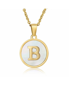 Fashion Round Letter Shell Inlaid Stainless Steel Plating Necklace -White-B