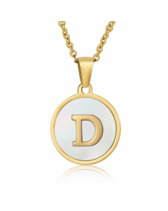 Fashion Round Letter Shell Inlaid Stainless Steel Plating Necklace -White-D