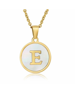 Fashion Round Letter Shell Inlaid Stainless Steel Plating Necklace -White-E
