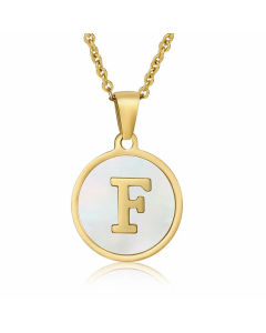 Fashion Round Letter Shell Inlaid Stainless Steel Plating Necklace -White-F