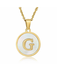Fashion Round Letter Shell Inlaid Stainless Steel Plating Necklace -White-G
