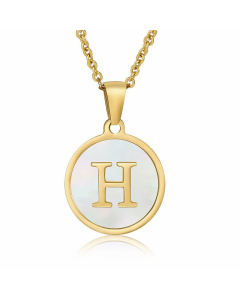 Fashion Round Letter Shell Inlaid Stainless Steel Plating Necklace -White-H