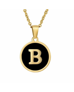 Fashion Round Letter Shell Inlaid Stainless Steel Plating Necklace -Black-B