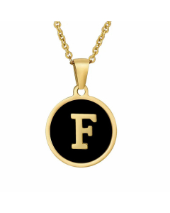 Fashion Round Letter Shell Inlaid Stainless Steel Plating Necklace -Black-F