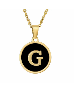 Fashion Round Letter Shell Inlaid Stainless Steel Plating Necklace -Black-G