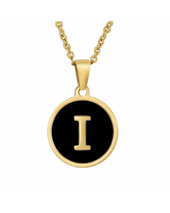Fashion Round Letter Shell Inlaid Stainless Steel Plating Necklace -Black-I