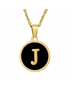 Fashion Round Letter Shell Inlaid Stainless Steel Plating Necklace -Black-J