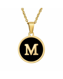 Fashion Round Letter Shell Inlaid Stainless Steel Plating Necklace -Black-M