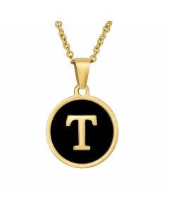 Fashion Round Letter Shell Inlaid Stainless Steel Plating Necklace -Black-T