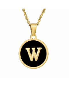 Fashion Round Letter Shell Inlaid Stainless Steel Plating Necklace -Black-W