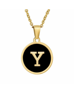 Fashion Round Letter Shell Inlaid Stainless Steel Plating Necklace -Black-Y