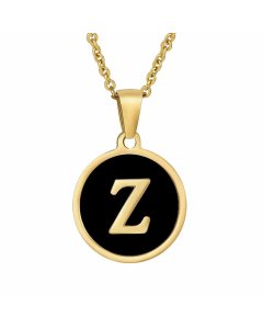 Fashion Round Letter Shell Inlaid Stainless Steel Plating Necklace -Black-Z