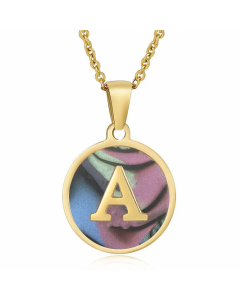 Fashion Round Letter Shell Inlaid Stainless Steel Plating Necklace -Multi-color-A